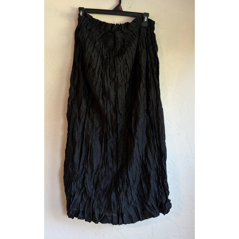 J Crew Crinkled Gathered Waist Midi Skirt L NWT Black Minimalist Goth Witchy